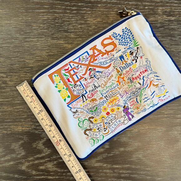Catstudio Texas Map Embroidered Zip Pouch Travel Cosmetic Bag Cream Multicolor - Picture 5 of 6